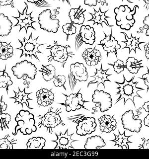 Nahtlose Comics Action Blasen Hintergrund mit schwarz-weißen Muster von Explosion und Staub Wolken mit Blitzen und Bewegungsspfaden, Rede und du Stock Vektor