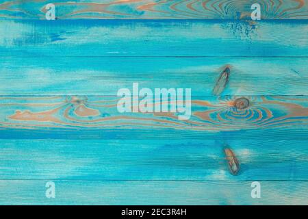 Vintage Strand Holz Hintergrund, alte verwitterte Holzdiele in blauer Farbe lackiert, Draufsicht, Stockfoto