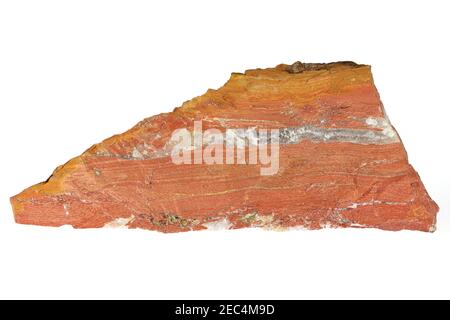 Roter Jaspis aus Südafrika isoliert auf weißem Hintergrund Stockfoto