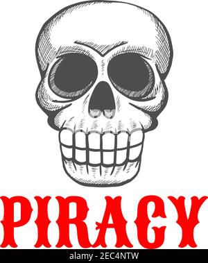 Halloween Maskottchen der bösen Piraten Schädel der wütenden toten Wache der Piraten Schatz. Skizze Symbol für Tattoo oder Piraterie Thema Design Verwendung Stock Vektor