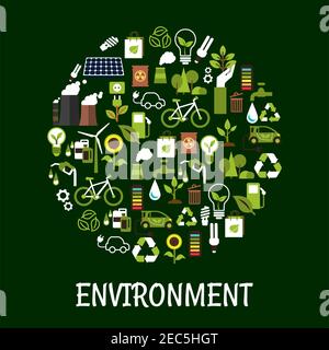 Umweltfreundliches Poster. Symbol für umweltfreundliches Recycling. Umweltschutzschilder und -Symbole Stock Vektor