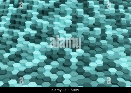 Grüne Sechsecke abstrakter Hintergrund. Geometrisches Muster. 3D Abbildung. Stockfoto
