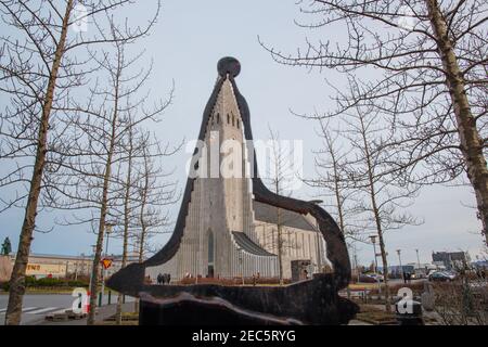 Reykjavik Island - November 2. 2019: Hallgrimskirkja Kirche im Zentrum der Hauptstadt Stockfoto