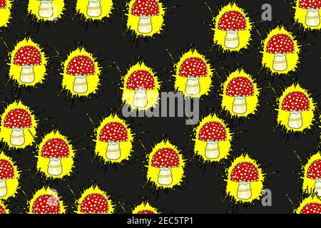 Abstraktes agarisches Blot Nahtloses Muster, Illustration auf schwarzem Hintergrund Stock Vektor