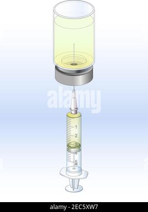 Medizinische Spritze und Impfstofffläschchen, Vektorgrafik Stock Vektor