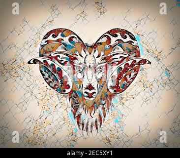 ornamental drawing of Aries, sacred animal symbol. Stockfoto