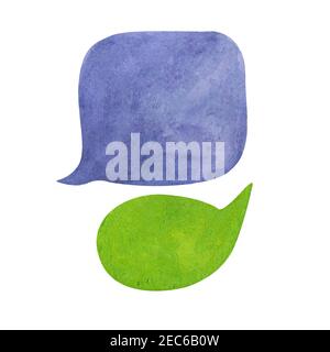 Wasserfarbe Sprechblase auf weißem Hintergrund. Lila blau und grün Text Blase Wolke handgezeichneten Element. Isoliertes Luftpolsterfolie-Clipart. Gespräch oder Durchm Stockfoto