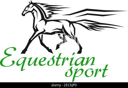 Pferderennen und Glücksspiel Symbol für Pferdesport-Design mit Galoppierendes Pferd einer Vollblut-Rasse im einfachen geometrischen Stil Stock Vektor