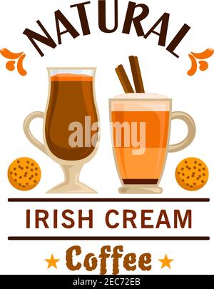 Kaffee Irish Cream und Kekse. Cafe Emblem Vektor-Design für Label, Promo-Symbol, Cafeteria Schild, Fast-Food-Menü, Café Stock Vektor