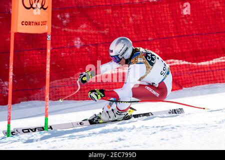 Cortina d'Ampezzo, Italien. Februar 2021, 13th. SUTER Corinne aus der Schweiz nimmt 1st Platz während der FIS ALPINE WORLD SKI CHAMPIONSHIPS 2021 Women's Downhill Credit: MAURO DALLA POZZA/Alamy Live News Credit: MAURO DALLA POZZA/Alamy Live News Stockfoto