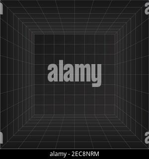Perspektivischer Rasterraum. Abstrakter Wireframe-Würfel. Digitale Datenvisualisierung. Vektor Stock Vektor