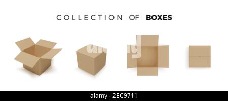 Set von Boxen. Realistische Farbsammlung des Pakets. Vektor auf Weiß isoliert Stock Vektor