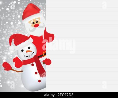 Santa und Schneemann halten einen leeren Raum für Text, Vektor Stock Vektor