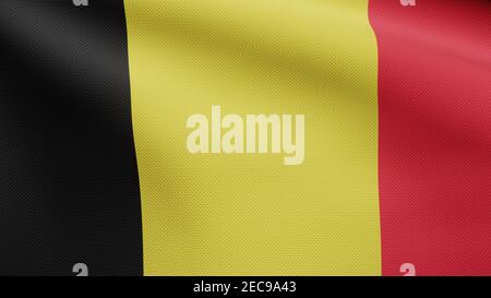 3D Illustration Belgische Flagge winkt im Wind. Nahaufnahme von Belgien Banner weht, weiche und glatte Seide. Stoff Stoff Textur Fähnrich Hintergrund. Verwenden Sie es Stockfoto
