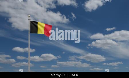3D Illustration Belgische Flagge winkt im Wind. Nahaufnahme von Belgien Banner weht, weiche und glatte Seide. Stoff Stoff Textur Fähnrich Hintergrund. Verwenden Sie es Stockfoto