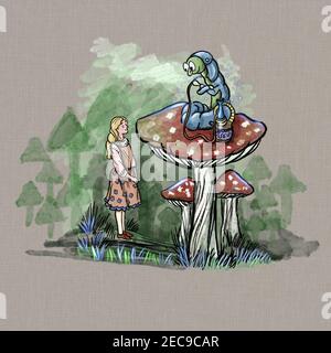 Alice und die Raupe Stockfoto