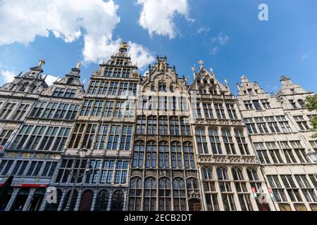 Historische Guildhalls auf dem Grote Markt in Antwerpen, Flandern, Belgien Stockfoto