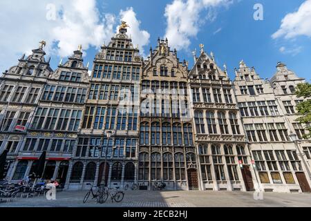 Historische Guildhalls auf dem Grote Markt in Antwerpen, Flandern, Belgien Stockfoto