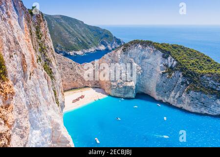 Zakynthos, Griechenland. Navagio Strand mit Schiffswrack auf der Insel Zakynthos. Stockfoto
