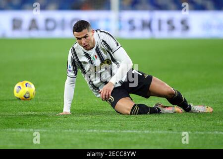 Neapel, Italien. Februar 2021, 13th. Cristiano Ronaldo von Juventus reagiert während der italienischen Meisterschaft Serie A Fußballspiel zwischen SSC Napoli und Juventus FC am 13. Februar 2021 im Diego Armando Maradona Stadium in Neapel, Italien - Foto Federico Proietti / DPPI / LM Kredit: Gruppo Editoriale LiveMedia/Alamy Live News Stockfoto