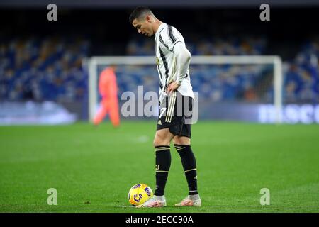 Neapel, Italien. Februar 2021, 13th. Cristiano Ronaldo von Juventus reagiert während der italienischen Meisterschaft Serie A Fußballspiel zwischen SSC Napoli und Juventus FC am 13. Februar 2021 im Diego Armando Maradona Stadium in Neapel, Italien - Foto Federico Proietti / DPPI / LM Kredit: Gruppo Editoriale LiveMedia/Alamy Live News Stockfoto