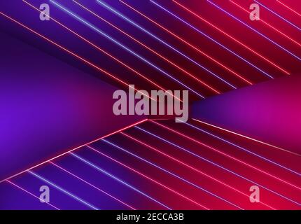 Glowing Lights in a 3D Room Abstract 3D gerenderte Illustration Mit Neonlicht auf Boden und Dach Stockfoto