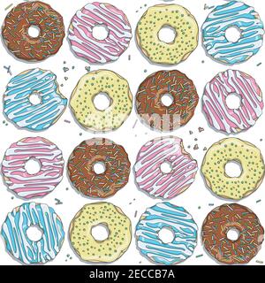 Nahtlose Vektor-Muster mit Farbe Donuts. Stock Vektor