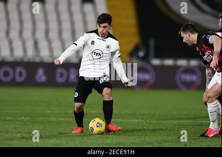 La Spezia, Italien. Februar 2021, 13th. 2/13/2021 - Kevin Agudelo von AC Spezia in Aktion gegen AC Mailand während Spezia Calcio vs AC Mailand, italienische Fußball-Serie EIN Spiel in La Spezia, Italien, Februar 13 2021 (Foto von IPA / Sipa USA) Kredit: SIPA USA / Alamy Live News Stockfoto