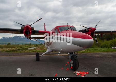 Akureyri Island - Juni 20. 2015: Norlandair de Havilland Kanada DHC-6 Twin Otter Flugzeug am Akureyri Flughafen Stockfoto