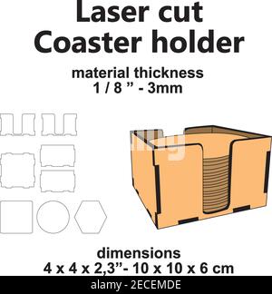 Laserschneidschablone cnc Laser Schnittmuster Coaster Halter vektor Holz Design mdf Holz Sperrholz Acryl Stock Vektor