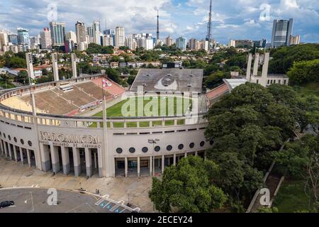 São PAULO (SP), 01/16/2021 - Stadt / Stadt - Luftaufnahme vom städtischen Drohnenstadion Paulo Machado de Carvalho, besser bekannt als Pacaembu Sta Stockfoto