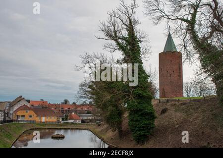 Der Gans-Turm und der Graben in der Burgruine Vordingborg In Dänemark Stockfoto