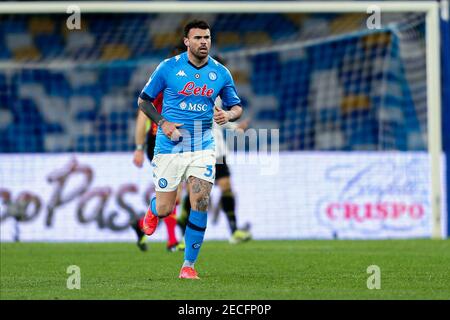 Andrea Petagna, Italienerin von SSC Napoli, schaut am 13. Februar 2021 beim Fußballspiel der Serie A zwischen SSC Napoli und Juventus FC im Diego Armando Maradona Stadium, Neapel, Italien Stockfoto