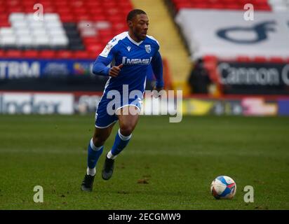 Woolwich, Großbritannien. Februar 2021, 13th. WOOLWICH, Vereinigtes Königreich, FEBRUAR 13: Ryan Jackson von Gillingham während Sky Bet League One zwischen Charlton Athletic und Gillinghamat The Valley, Woolwich auf 13th Februar, 2021 Credit: Action Foto Sport/Alamy Live News Stockfoto