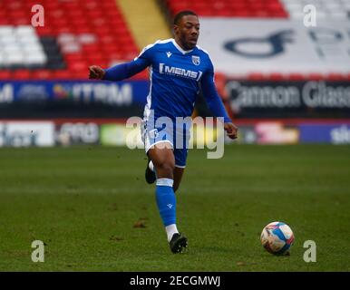 Woolwich, Großbritannien. Februar 2021, 13th. WOOLWICH, Vereinigtes Königreich, FEBRUAR 13: Ryan Jackson von Gillingham während Sky Bet League One zwischen Charlton Athletic und Gillinghamat The Valley, Woolwich auf 13th Februar, 2021 Credit: Action Foto Sport/Alamy Live News Stockfoto