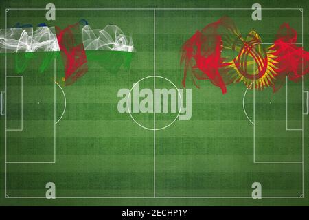 Zentralafrikanische Republik gegen Kirgisistan Fußballspiel, Nationalfarben, Nationalflaggen, Fußballfeld, Fußballspiel, Wettbewerbskonzept, Kopierraum Stockfoto