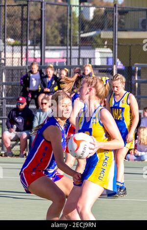 Teenager Mädchen spielen Netball Stockfoto