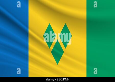 Flagge von St. Vincent und den Grenadinen. Stoffstruktur der Flagge von St. Vincent und den Grenadinen. Stockfoto