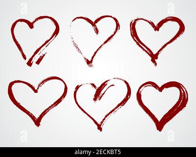 Vektor-Set von Grunge Aquarell-Rahmen in Form von Herz. Stock Vektor