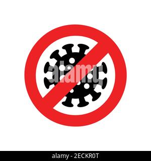 Coronavirus, Stop covid-19 Icon Vektor-Konzept mit roten Kreis durchgestrichen und Viruszelle innen isoliert auf weißem Hintergrund Stock Vektor