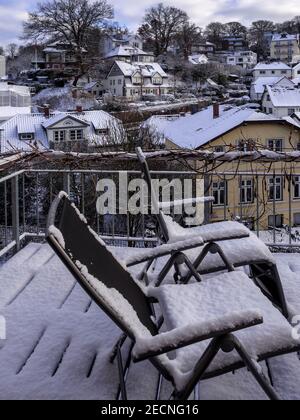 Verschneites Treppenviertel in Hamburg-Blankenese, Deutschland, Europa Schneebedecktes Treppenviertel, Hamburg -Blankenese, Deutschland, Europa Stockfoto