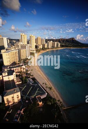 Waikiki Beach and Buildings, Honolulu, Oahu, Hawaii, USA Stockfoto