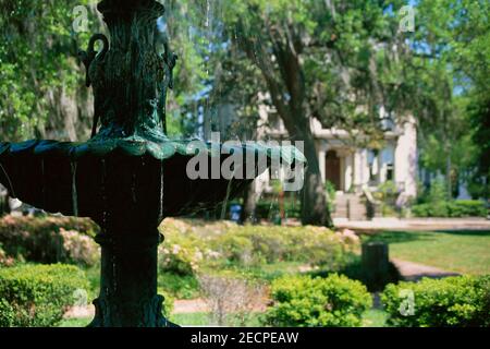 Historischer Wasserbrunnen in Lafayette Square, Savannah, Georgia, USA Stockfoto