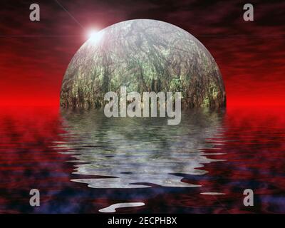 3D-Illustration Artwork von Raum mit Planeten Nebel starfield und Fraktale Nebel Stockfoto