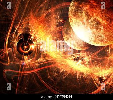 3D-Illustration Artwork von Raum mit Planeten Nebel starfield und Fraktale Nebel Stockfoto