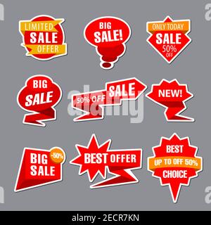 Set von verschiedenen flachen Werbe-und Promotion-Abzeichen, Aufkleber und Tags Stock Vektor