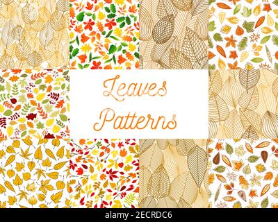 Herbst fallen Blätter nahtlose Muster mit herbstlichen Laub und Ästen von Waldbäumen, Eichel, Eberesche Frucht gesetzt. Herbst Saison Thema, Scrapbook Stock Vektor