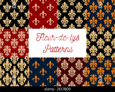 Viktorianische Fleur-de-LIS nahtlose Muster mit einem Satz von floralen Hintergrund mit französisch königlichen Lilien. Vintage Tapete, Textil- oder Interior Design Stock Vektor