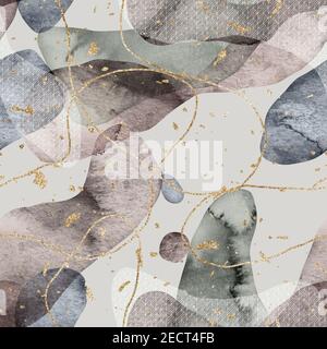 Nahtlose minimalistische abstrakte Farbe und Gold Blobs Stockfoto
