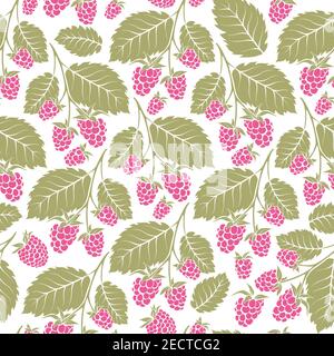 Raspberry nahtlose Vektor-Muster. Dekorative Gartenpflanzen Stock Vektor